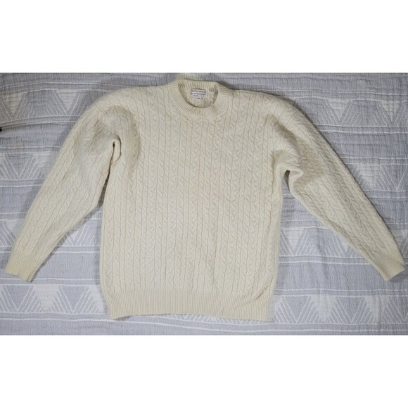 Vintage Norm Thompson 100% Cashmere Cable Knit Sweater XL Cream Made in Hong Kon - Picture 1 of 8